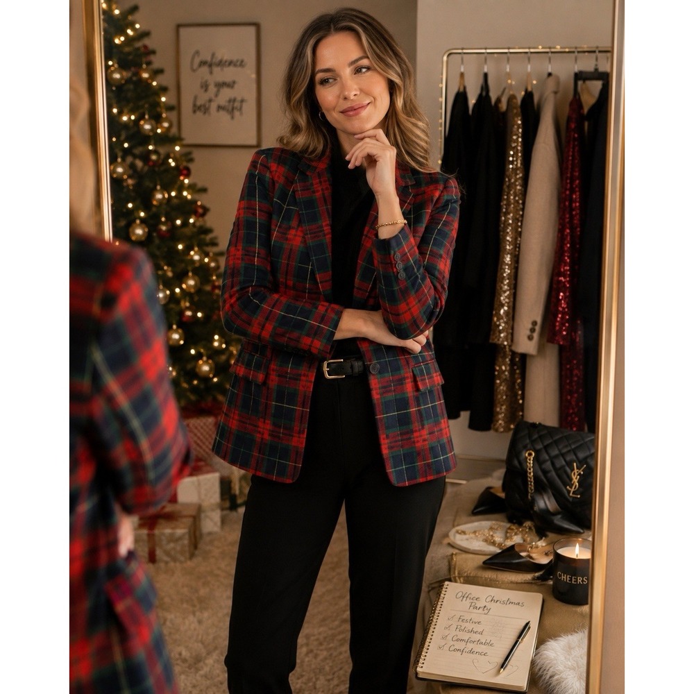 Vintage Deansgate Tartan Plaid Wool Blend Blazer Womens Red Green Preppy